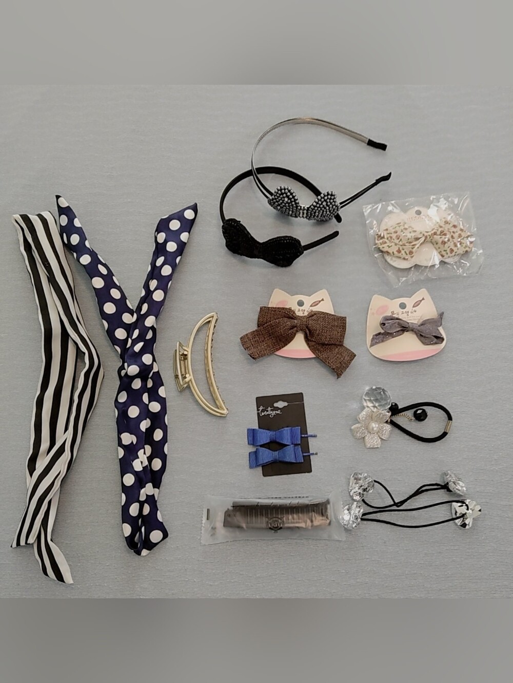 Assorted Hair Accessories Set of 14 Items - Navy Polka Dot & Hair Bow